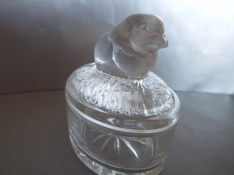 chick crystal trinket box Luminarc glass France baby chick container Easter box jewelry box