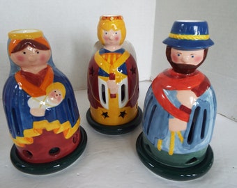 set of 3 Villeroy and Boch Decolight Nativity votive taper candle holder Mary Joseph Angel replacement