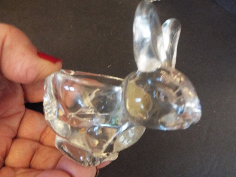 Pair of Crystal Glass Miniature Rabbit Votive Candlesticks Candleholder ...