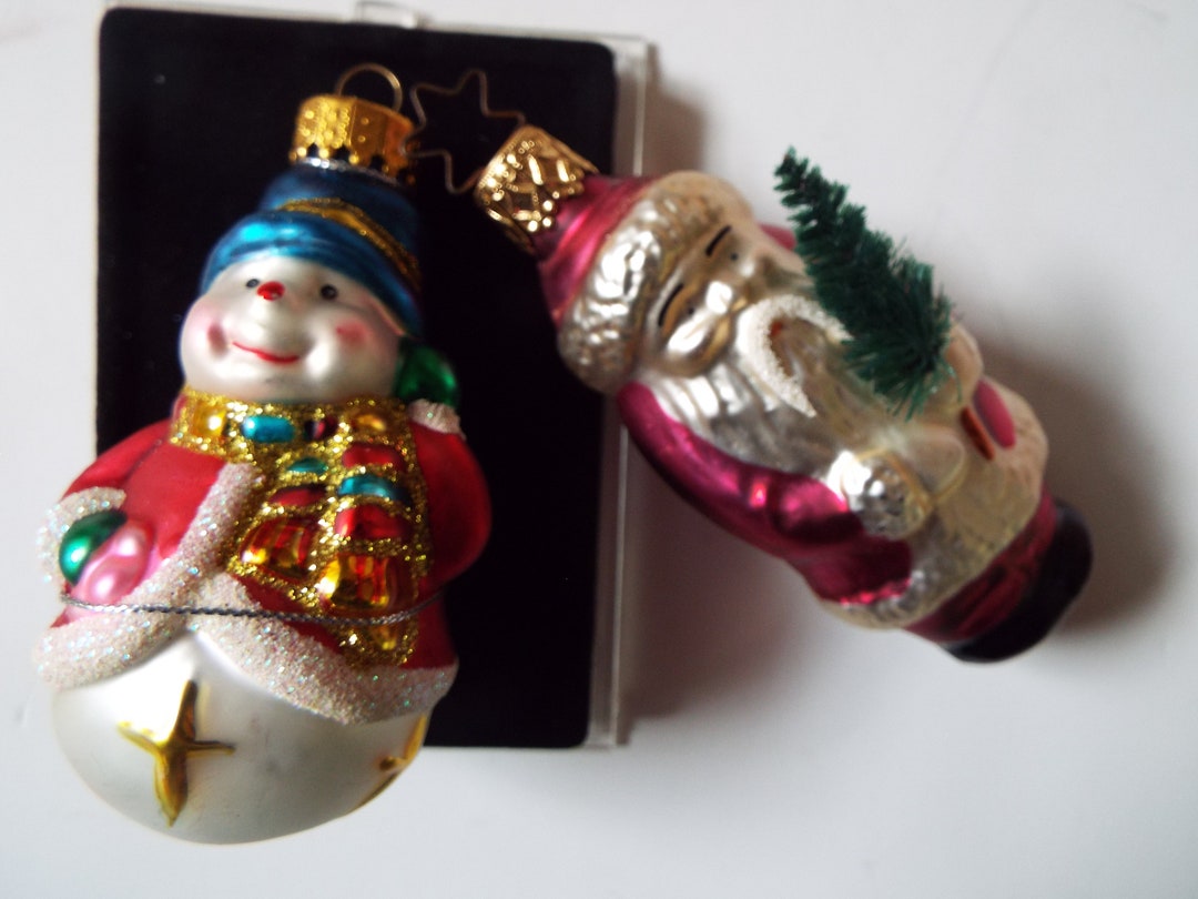 2 Glass Christmas Ornament German Santa Glass Snowman Size 3 Etsy