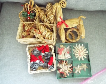 lot of 34 Swedish  Danish Scandinavian straw Christmas ornaments in 3 boxes Scandinavian Christmas folk art