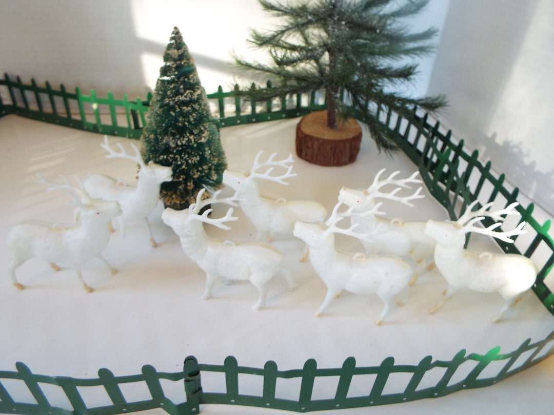 1950s Vintage 7 Hard Plastic Reindeer Figurine Ornaments Retro Reindeer