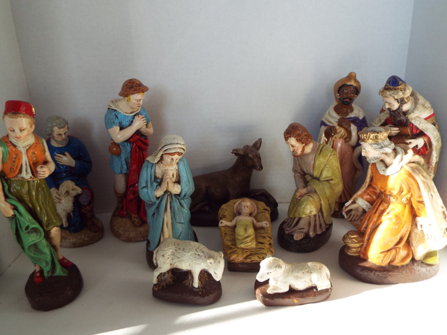 12 pieces LARGE 8 chalkware Nativity set hand painted Etsy