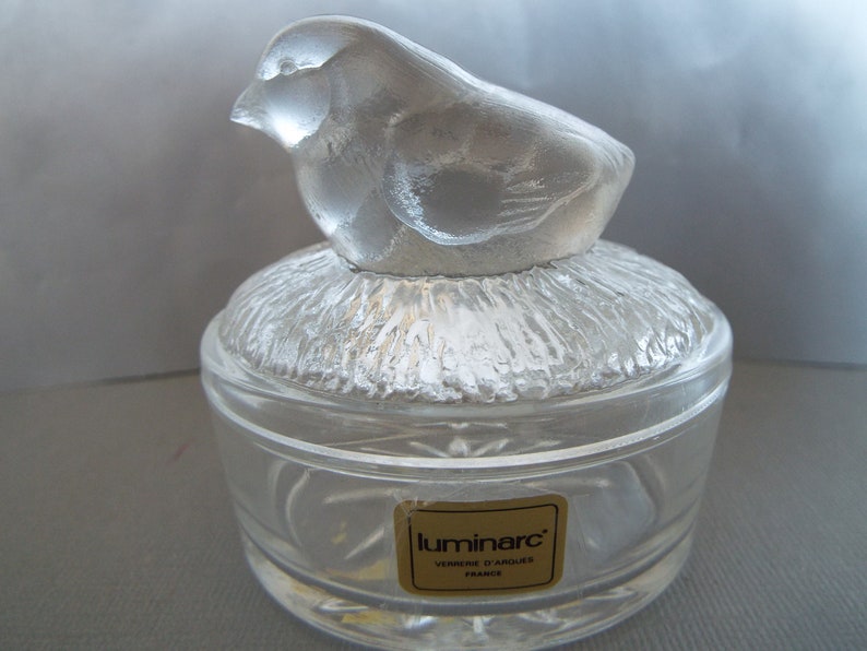 chick crystal trinket box Luminarc glass France baby chick container Easter box jewelry box