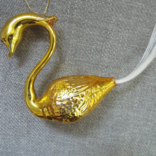 vintage mercury glass gold swan ornament with spun glass tail fiberglass tail