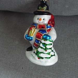 large 6&quot; hand blown glass snowman Christmas ornament  white red green tree red cardinal  ornament Polish  glass   mercury glass hand painted