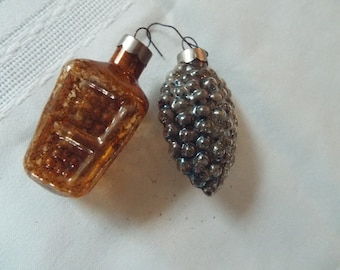 2 hand blown grape and lantern GLASS ornament made in USA figural ornament 2.5" feather tree ornament