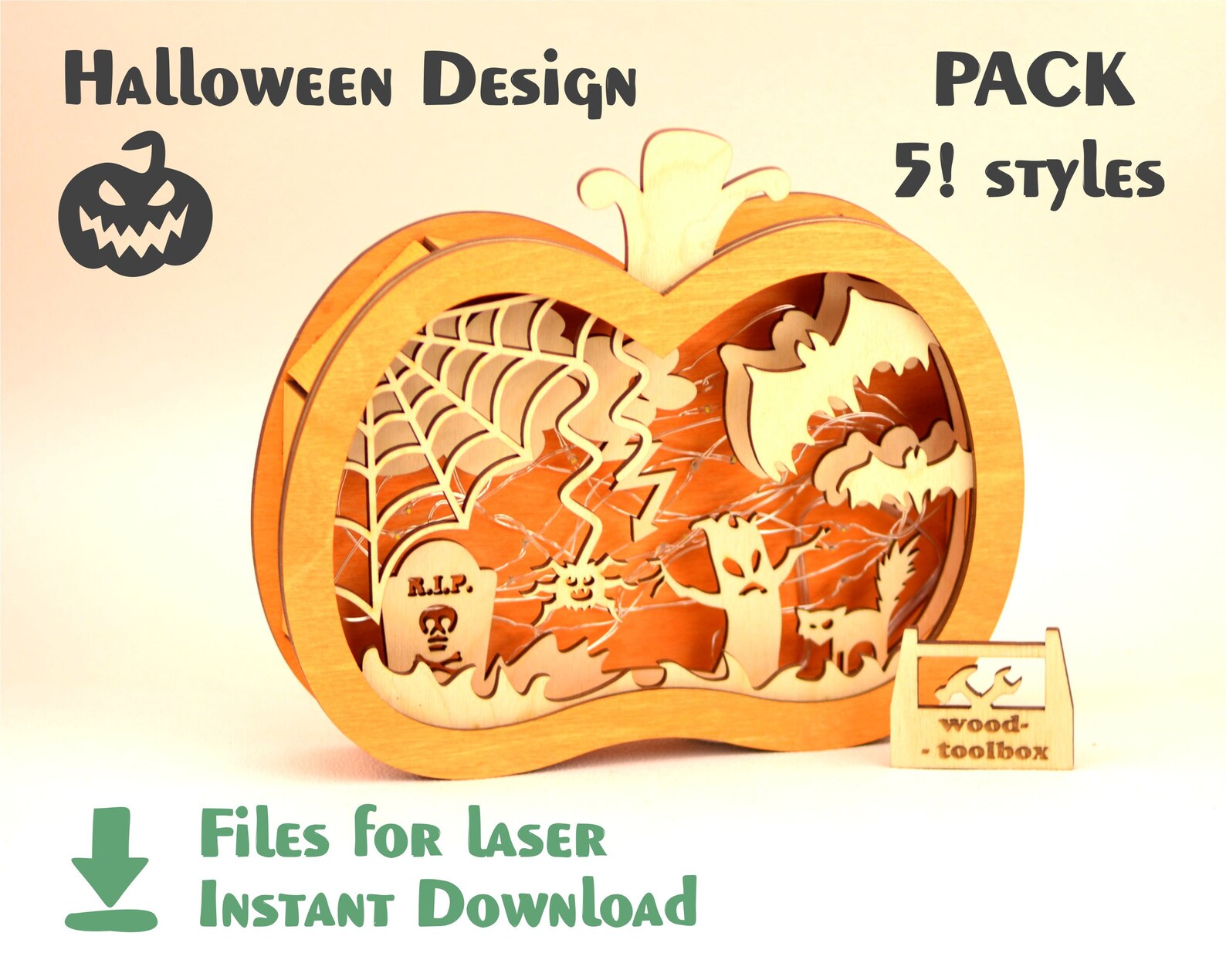 Halloween pumpkins pack 5 pieces laser file for CNC Etsy