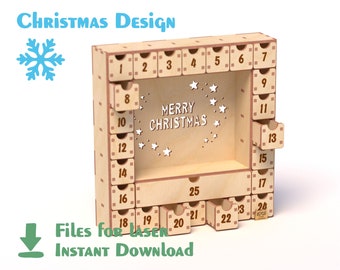Christmas Advent Calendar ver.3 – laser cut file, laser pattern, vector file, glowforge files, DXF, CDR, AI files. Templates for engraving