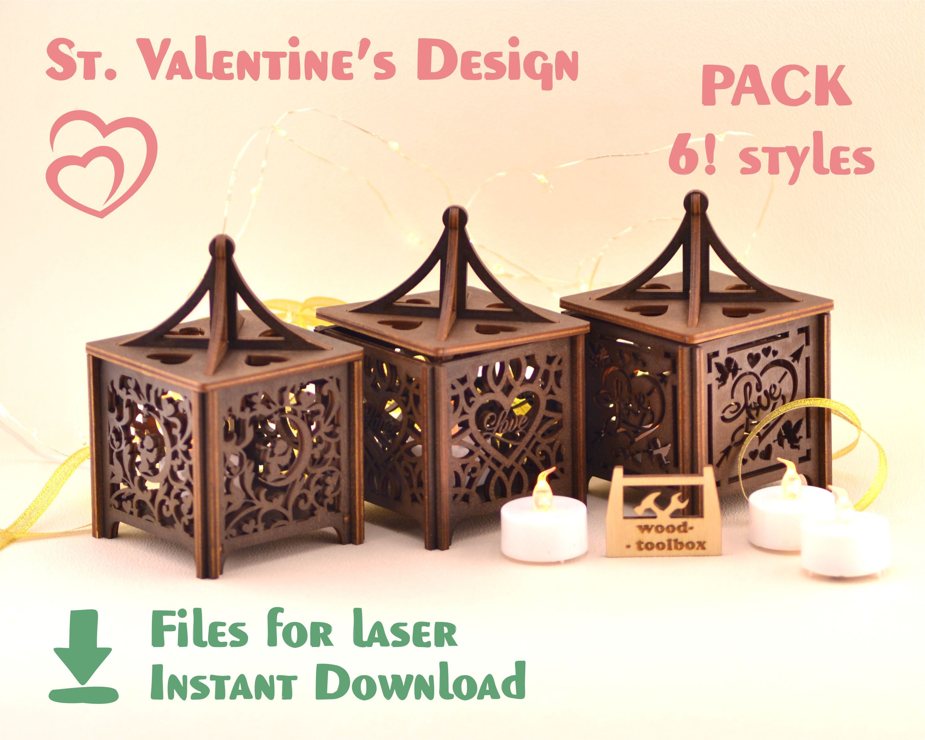 Valentines candle box 6 units laser cut file. Etsy
