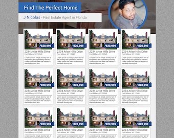 New elegant real estate flyer - multiple listings for agent - realtor - dream house - agency advertising