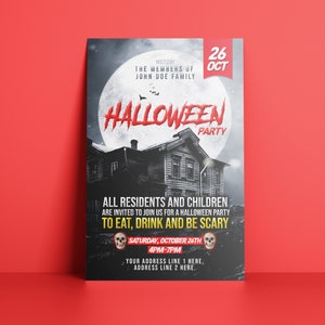 Halloween Party Invitation Flyer Template | Easy to edit Photoshop file | Unique new design | Ready to print 5x7| Horror house design