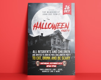 Halloween Party Invitation Flyer Template | Easy to edit Photoshop file | Unique new design | Ready to print 5x7| Horror house design