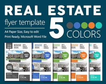 Premium Real Estate Flyers | Microsoft Word eenvoudig om bestanden te bewerken | 5 Kleuren | CMYK | Gratis lettertypen gebruikt