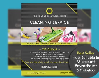 sjabloon voor flyers voor schone service | Voeg logo-titel-foto's-beschrijving-contactgegevens toe en klaar | Gemakkelijk te bewerken in Powerpoint en Photoshop