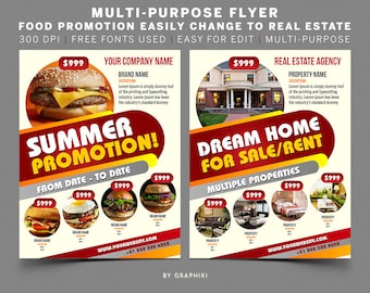 Multipurpose Business Flyer Template | Real Estate, Gym, Food, Automotive, Beauty, etc | Easy for Editing | INSTANT DOWNLOAD