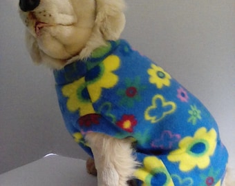 1 Fleece sweatshirt in Blue Flower Power large size also comes in 4 other colors-Large dog coat.pet outerwear