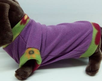 Dog sweaters in fleece-3 different colors-LAVENDER-BLUE-RED with contrasting cuffs in Yellow and Green SMALLsize