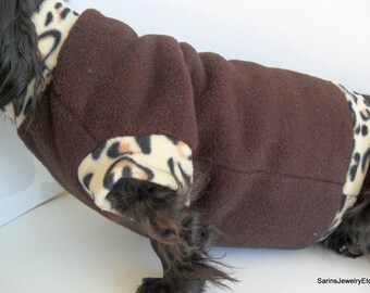 1  Doggie Sweatshirt Brown body with Leopard Cuffs-dog clothes,dog shirt,dog accessories SizeSmall