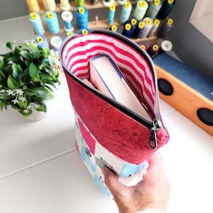 Pochette de livre, cartable à fermeture éclair, tissu en liège et coton, pochette de livre pour la Saint-Valentin, amoureux des chats, sac à dos, sac de voyage, pochette pour livre double