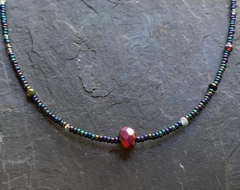 Blood Moon Magic ~ Flame Aura Crystal & Herkimer Diamond SoulSpeaker Necklace