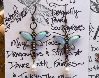 Moonlit Magic ~ Dragonfly & Pearl Charmed SoulSpeaker Earrings