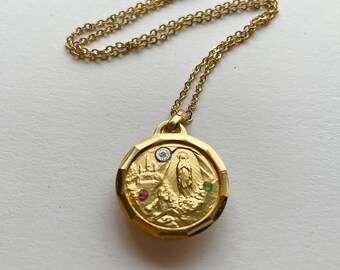 Our Lady of Lourdes Vintage Reliquary Charm Necklace
