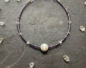 Full Moon Magic ~ White Cats Eye & Herkimer Diamond SoulSpeaker Bracelet