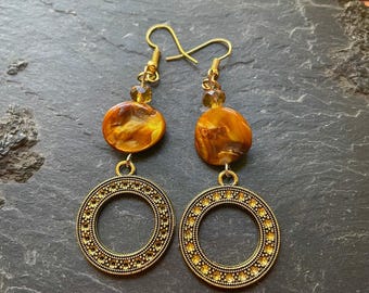 Molten Sun ~ Golden Abalone Sun Dial SoulSpeaker Earrings