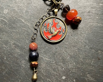 Phoenix & Flames ~ Carnelian and Dark Pearl Mantra Charmed SoulSpeaker Necklace
