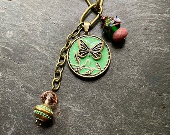Butterfly Flowers & Rhodonite Mantra Charmed SoulSpeaker Necklace