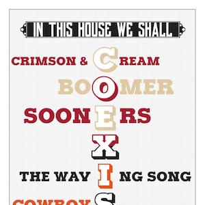 House Divided Oklahoma Sooners - Oklahoma State Cowboys | &quot;In This House We Shall COEXIST&quot; | College Fans Typography Print | 11 x 14