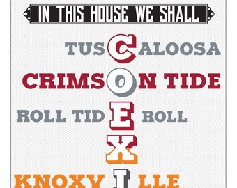 House Divided Alabama Crimson Tide - Tennessee Volunteers | "In This House We Shall COEXIST" | College Fans Typography Print | 11 x 14