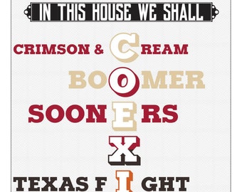 House Divided Oklahoma Sooners - Texas Longhorns | "In This House We Shall COEXIST" | College Fans Typography Print | 11 x 14