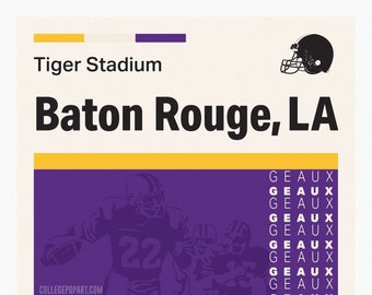 LSU Tigers | Tiger Stadium Print | 11 x 14 Retro Art Travel Print | Perfect Graduation, Birthday Gift for Football Fan