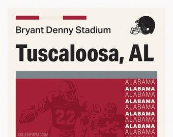 Alabama Crimson Tide Bryant Denny Stadium Print / 11 x 14 Retro Art Travel Print / Graduación perfecta, regalo de cumpleaños para fanáticos del fútbol