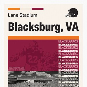 Virginia Tech Hokies Lane Stadium Print | 11 x 14 Retro Art Travel Print | Perfect Graduation, Birthday Gift for Football Fan