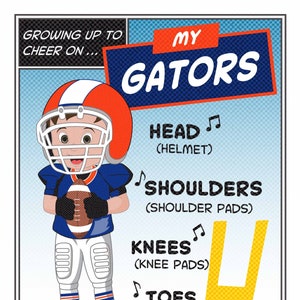 Florida Gators  | &quot;Heads Shoulders Knees and Toes&quot; Comics Style Football Player | New Baby, Kids or Young Fan Gift | 11 x 14 Print