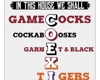 House Divided South Carolina Gamecocks - Clemson Tigers | "In This House We Shall COEXIST" | College Fans Typography Print | 11 x 14