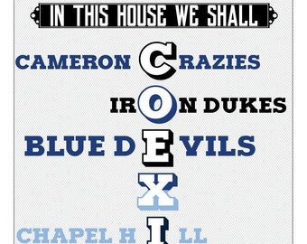 House Divided Duke Blue Devils - North Carolina Tar Heels | "In This House We Shall COEXIST" | College Fans Typography Print | 11 x 14