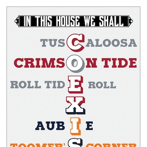 House Divided Alabama Crimson Tide - Auburn Tigers | &quot;In This House We Shall COEXIST&quot; | College Fans Typography Print | 11 x 14