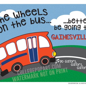 Florida Gators | &quot;Wheels on the Bus&quot; Kids or Baby Room Art | New Baby or Young Fan Gift | Matted 8 x 10 Print