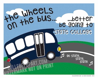 Penn State Nittany Lions | "Wheels on the Bus" Kids or Baby Room Art | New Baby or Young Fan Gift | Matted 8 x 10 Print