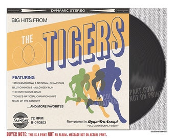LSU Tigers "Greatest Hits" Graphic Print | Retro Art Print Inspired By Vintage 60s 70s LP Record Album Covers | Great for Your Favorite Fan