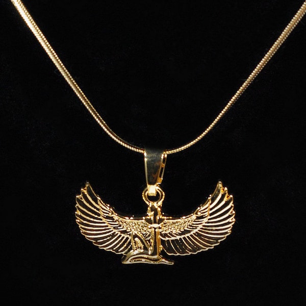 Gold Winged Isis Charm Necklace * Gold Snake Chain 18 inches * Gift for Her * Goddess Necklace * Egyptian Jewelry * Mothers Day Gift Idea