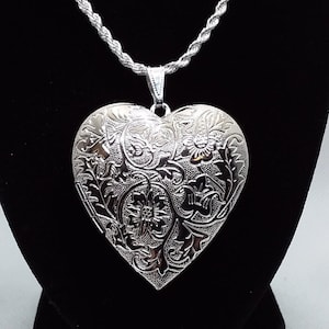 Locket Silver Plated HUGE Heart Photo Locket Necklace *For Her * Keepsake Jewelry* Large Silver Heart Locket * Mothers Day Gift * Big Locket