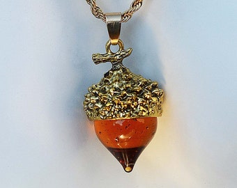 Acorn Necklace * Brown Glass Acorn Pendant * Tree Nut Necklace  * Tibetan Prayer Acorn Necklace * Gift for Her * Mothers Day * Spring Gift