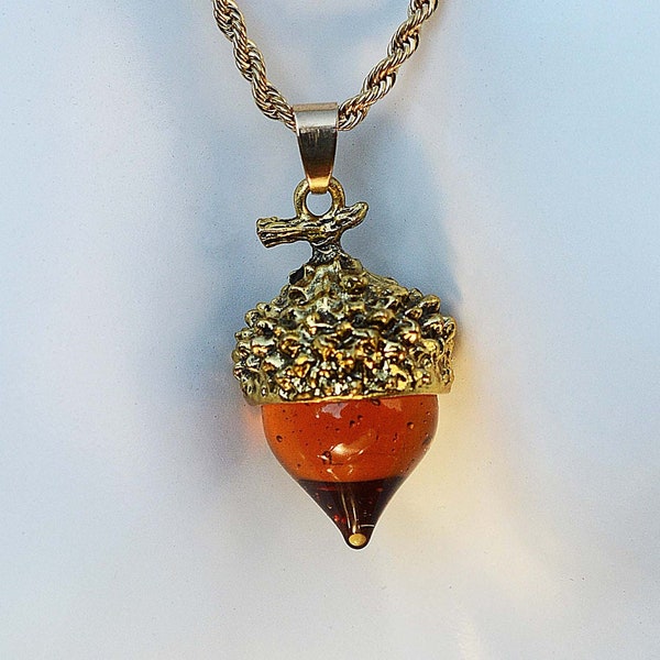 Acorn Necklace * Brown Glass Acorn Pendant * Tree Nut Necklace  * Tibetan Prayer Acorn Necklace * Gift for Her * Mothers Day * Spring Gift