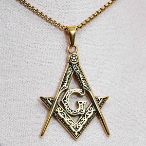 Large Gold Masonic Compass & Square Pendant Necklace by The Healing Gypsy * Mason's Gift * Gift for Him or Her * Masonic Pendant