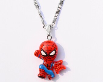 Spider-Man Charm Necklace by The Healing Gypsy * Action Hero Gift, Silver Scroll Chain* Gift for Boy